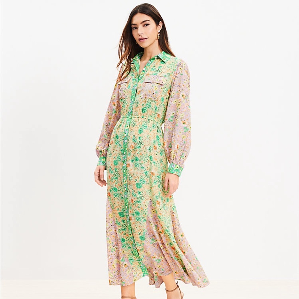 NWT Loft Floral Godet Pocket Shirtdress